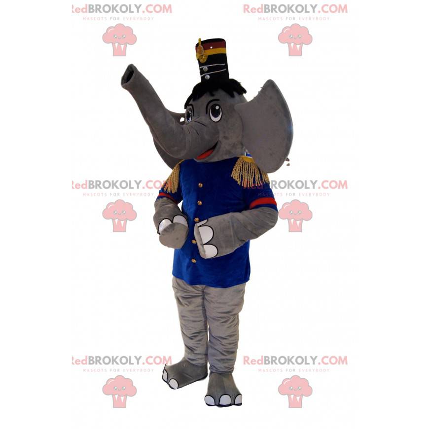 Grijze olifant mascotte in fanfare-outfit, met een hoed - Grijze olifant mascotte in fanfare-outfit, met een hoed -