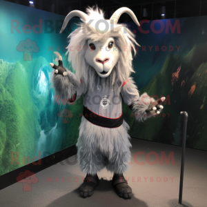 Gray Angora Goat mascot costume character dressed with a Rash Guard and Hairpins