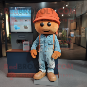 Rust Apricot mascot costume character dressed with a Chambray Shirt and Beanies