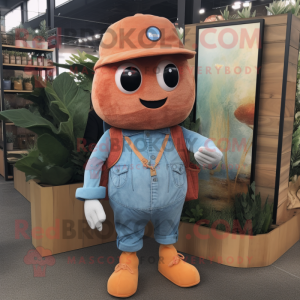 Rust Apricot mascot costume character dressed with a Chambray Shirt and Beanies
