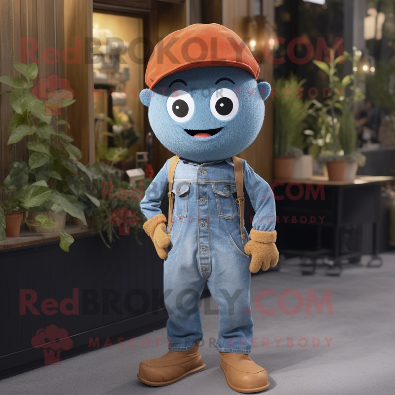 Rust Apricot mascot costume character dressed with a Chambray Shirt and Beanies Rust Apricot mascot costume character dressed with a Chambray Shirt and Beanies