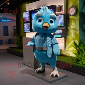 Cyan Dove mascot costume character dressed with a Cargo Shorts and Smartwatches
