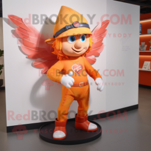 Orange Cupid mascot costume character dressed with a Jeans and Hat pins