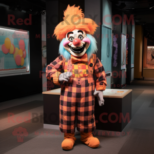 Peach Evil Clown mascot costume character dressed with a Flannel Shirt and Headbands