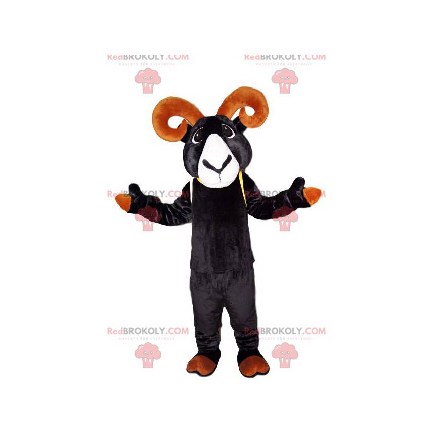 Mascote íbex preto com lindos chifres marrons - Redbrokoly.com Mascote íbex preto com lindos chifres marrons - Redbrokoly.com