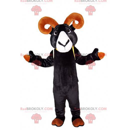 Mascotte di stambecco nero con bellissime corna marroni -