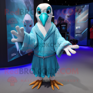 Turquoise Albatross mascot costume character dressed with a Joggers and Wraps