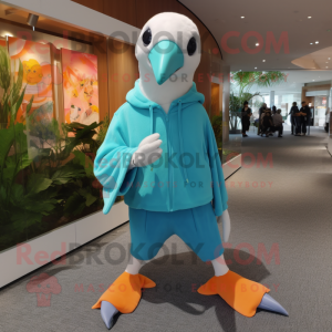 Turquoise Albatross mascot costume character dressed with a Joggers and Wraps