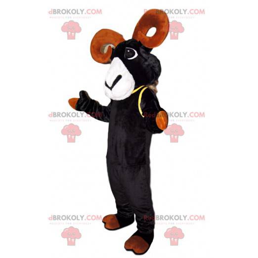 Mascotte de bouquetin noir avec de belles cornes marrons -