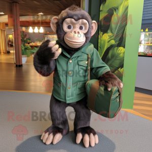 Forest Green Chimpanzee mascot costume character dressed with a Playsuit and Handbags