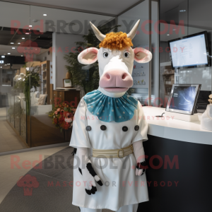 Hvit Guernsey Cow maskot...