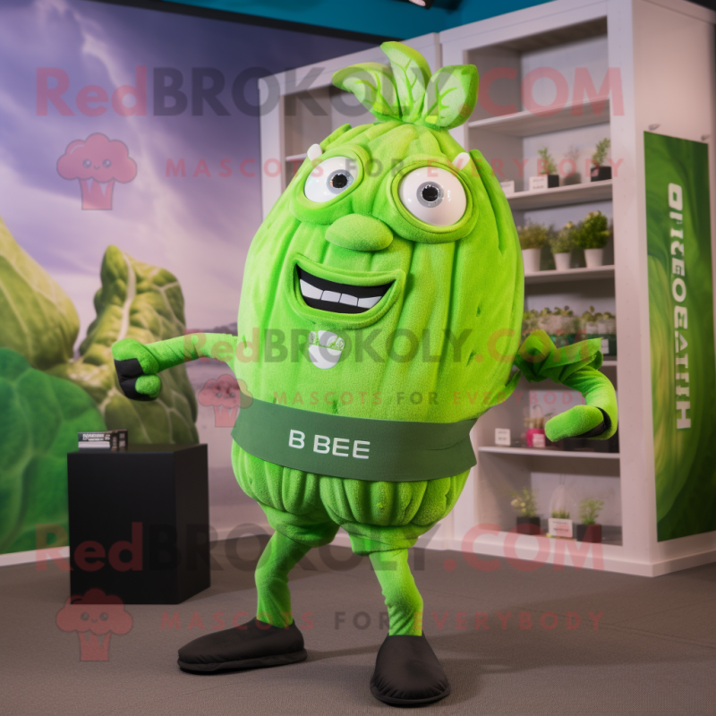 Lime Green Beet mascot costume character dressed with a Yoga Pants and Belts