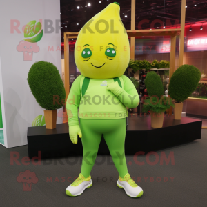 Lime Green Beet mascot costume character dressed with a Yoga Pants and Belts