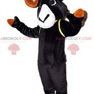 Mascotte zwarte steenbok met mooie bruine hoorns -