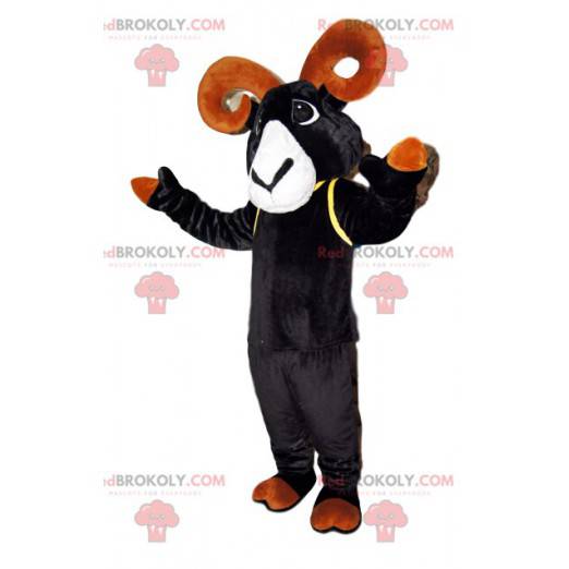 Mascotte di stambecco nero con bellissime corna marroni -