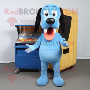 Blue Hot Dogs mascot costume character dressed with a Cargo Shorts and Gloves