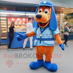 Blue Hot Dogs mascot costume character dressed with a Cargo Shorts and Gloves