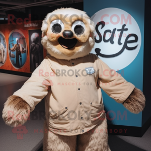 Beige Giant Sloth mascot costume character dressed with a Henley Tee and Ties