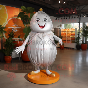 Silver Grapefruit mascot costume character dressed with a Sheath Dress and Anklets