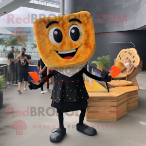 Black Grilled Cheese Sandwich mascot costume character dressed with a Bikini and Hairpins