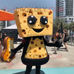 Black Grilled Cheese Sandwich mascot costume character dressed with a Bikini and Hairpins