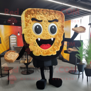 Black Grilled Cheese Sandwich mascot costume character dressed with a Bikini and Hairpins