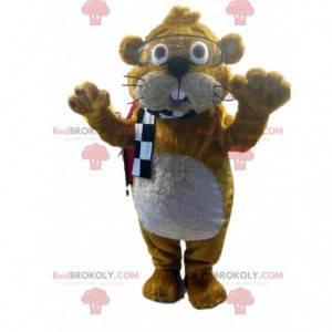 Mascota de castor marrón con gafas transparentes -