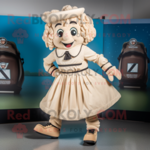 Beige Irish Dancing Shoes mascot costume character dressed with a A-Line Dress and Backpacks