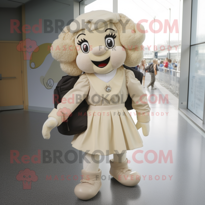 Beige Irish Dancing Shoes mascot costume character dressed with a A-Line Dress and Backpacks Beige Irish Dancing Shoes mascot costume character dressed with a A-Line Dress and Backpacks
