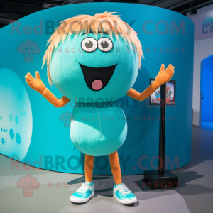 Cyan Basketball Ball mascot costume character dressed with a Bikini and Hairpins