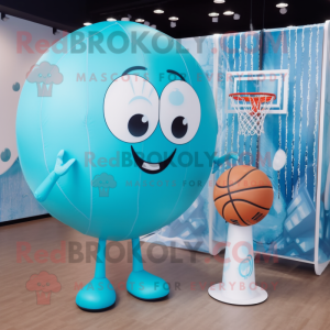 Cyan Basketball Ball mascot costume character dressed with a Bikini and Hairpins