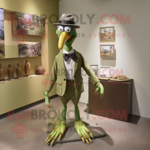 Olive Archeopteryx mascot costume character dressed with a Trousers and Bow ties