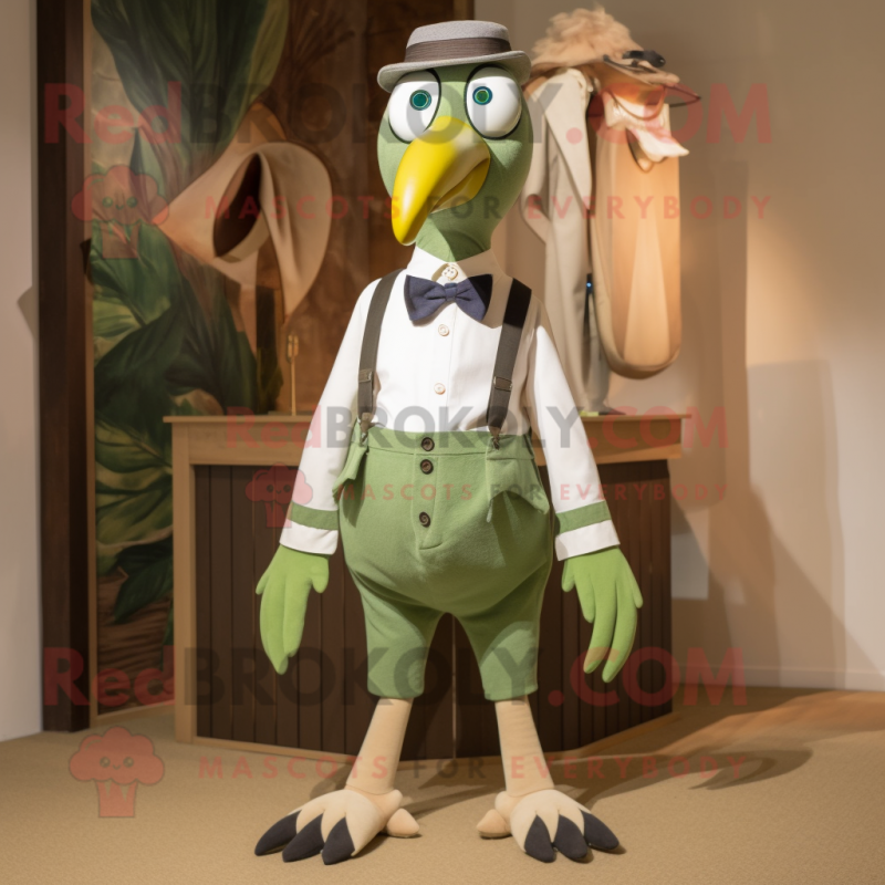 Olive Archeopteryx mascot costume character dressed with a Trousers and Bow ties Olive Archeopteryx mascot costume character dressed with a Trousers and Bow ties