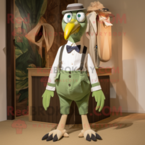 Olive Archeopteryx mascot costume character dressed with a Trousers and Bow ties