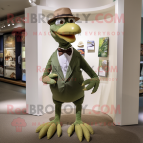 Olive Archeopteryx mascot costume character dressed with a Trousers and Bow ties