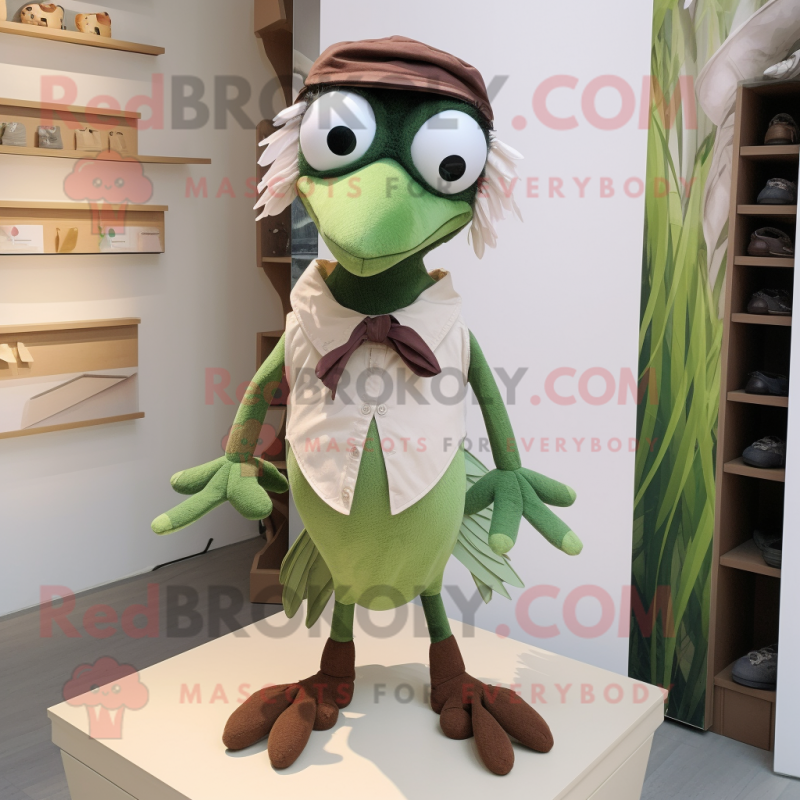 Olive Archeopteryx mascot costume character dressed with a Trousers and Bow ties Olive Archeopteryx mascot costume character dressed with a Trousers and Bow ties