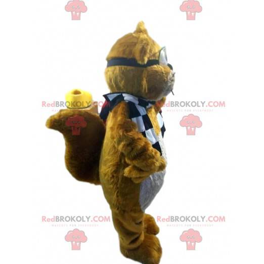 Braunes Bibermaskottchen mit transparenter Brille -