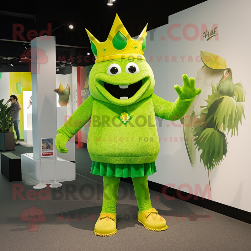 Lime Green King mascot costume character dressed with a Playsuit and Backpacks