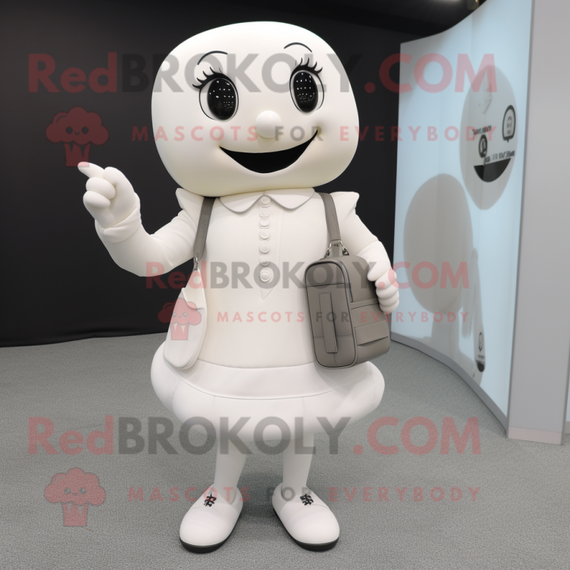 White Phone mascot costume character dressed with a Mini Skirt and Briefcases White Phone mascot costume character dressed with a Mini Skirt and Briefcases