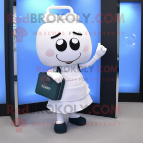White Phone mascot costume character dressed with a Mini Skirt and Briefcases