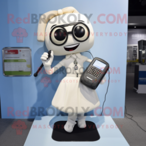 White Phone mascot costume character dressed with a Mini Skirt and Briefcases