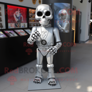 Silver Skull mascot costume character dressed with a Henley Shirt and Keychains