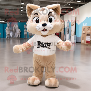 Beige Bobcat mascot costume character dressed with a Romper and Shoe laces
