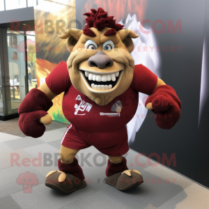 Maroon Ogre mascot costume character dressed with a Running Shorts and Bow ties