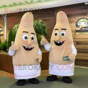 Beige Zucchini mascot costume character dressed with a Dress Shirt and Cufflinks