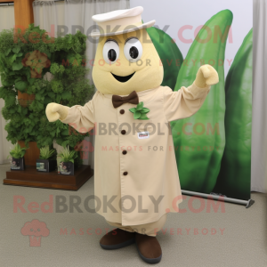 Beige Zucchini mascot costume character dressed with a Dress Shirt and Cufflinks