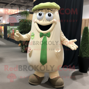 Beige Zucchini mascot costume character dressed with a Dress Shirt and Cufflinks
