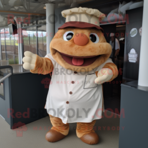 Beige Pulled Pork Sandwich mascot costume character dressed with a Henley Shirt and Cummerbunds