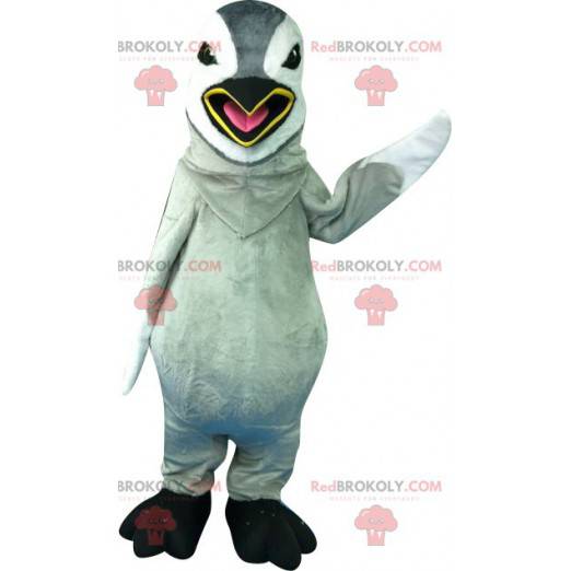 Mascote pinguim gigante cinza e branco - Redbrokoly.com