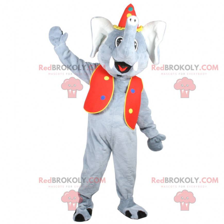 Šedý slon maskot v cirkusové oblečení - Redbrokoly.com